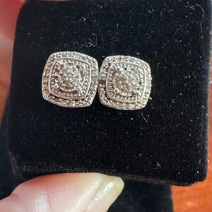 Square Cut Cubic Zirconia Cluster Stud Earrings Sterling Silver